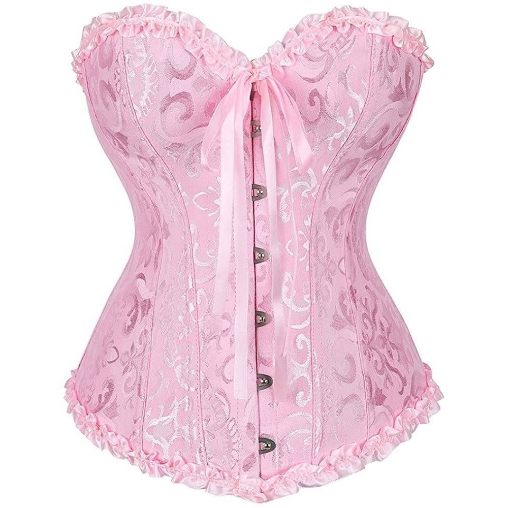 Pink Witchycore Lace Up Front Ruffle Whimsy Trim Corset Bustier Wicked Size M/L